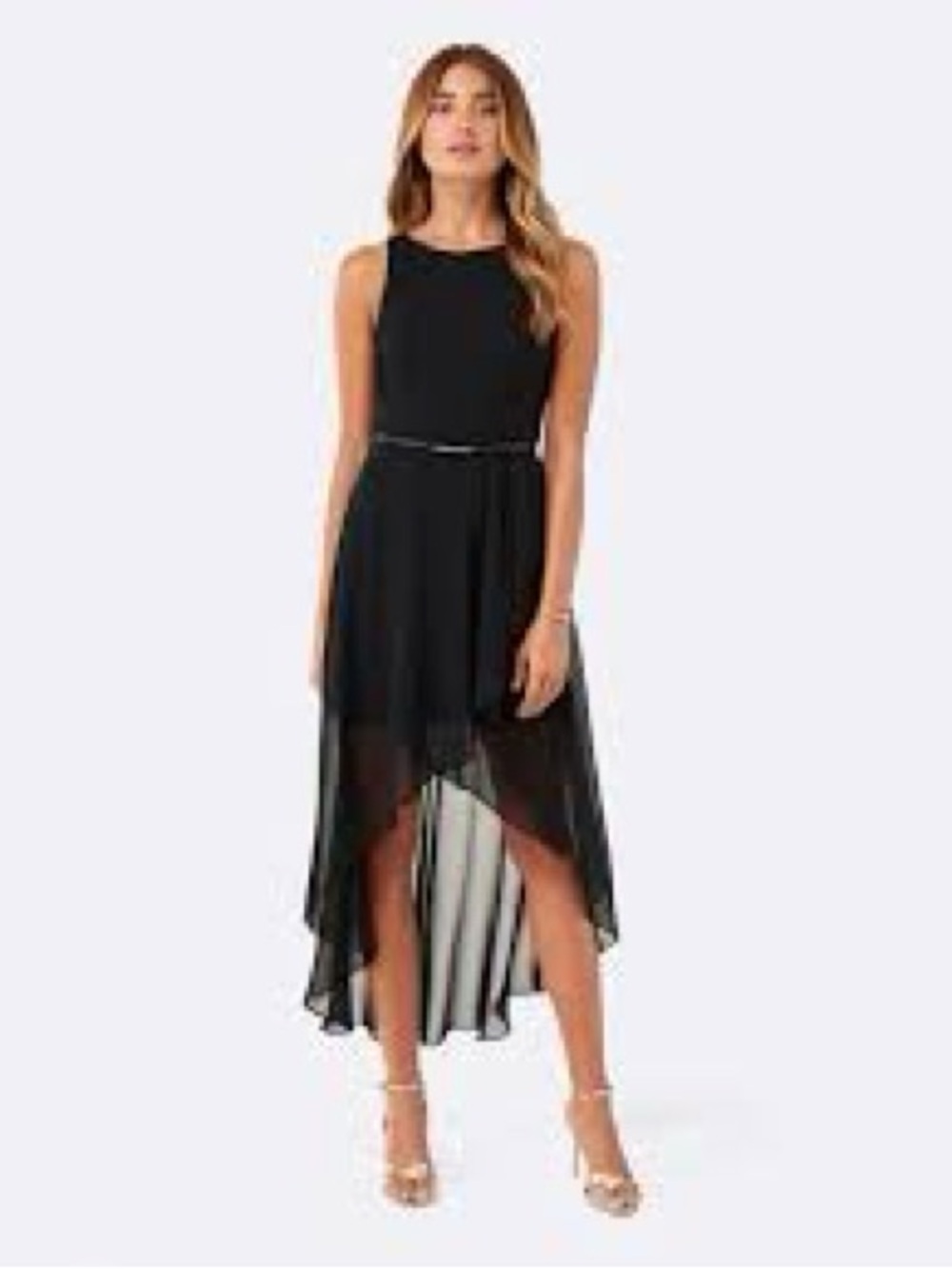 Ever New Black High-Low Chiffon Sleeveless Evening Dress Size 6